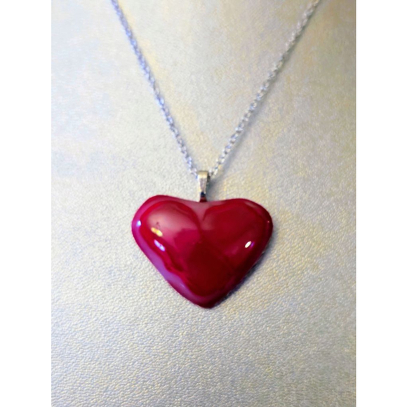 Artisan fused glass red heart necklace by J. Eustis Artist - Picture 1 of 7